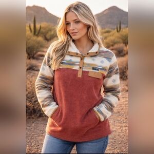 Simply Southern Rust and Cream Fleece Pullover